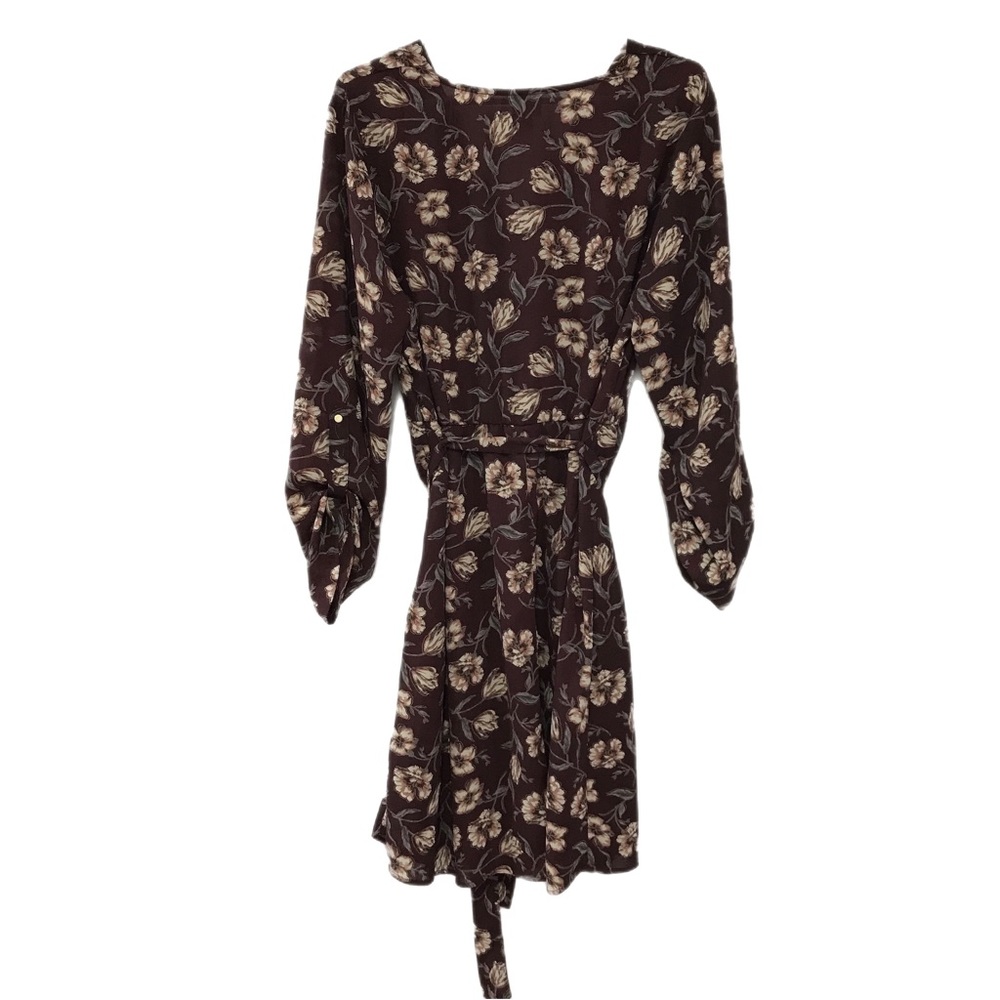 Bobeau Burgundy Floral Print Long Sleeve Dress - Picture 2 of 8
